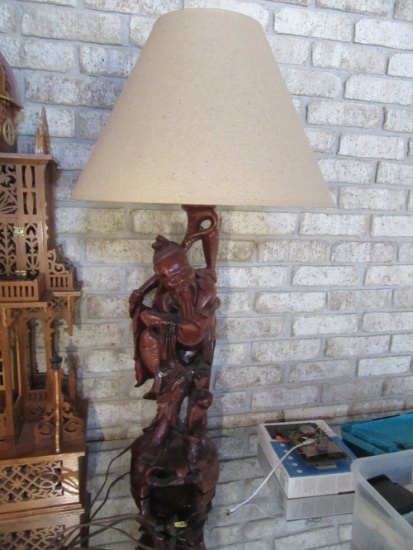 2 ORIENTAL STYLE CARVED WOOD LAMPS