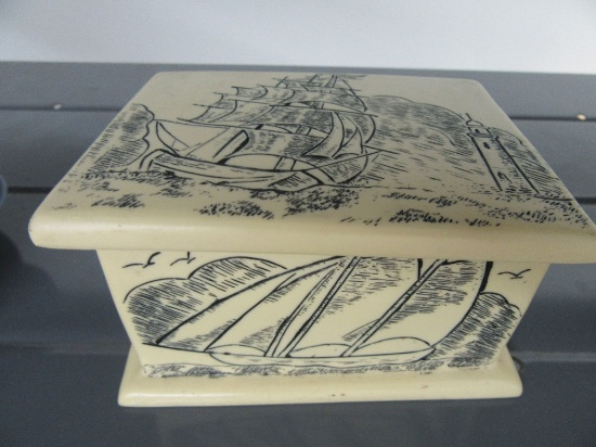 SCRIMSHAW STYLE NAUTICAL COVERED BOX
