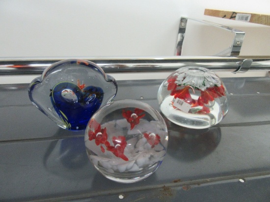 3 ASSORTED PAPERWEIGHTS