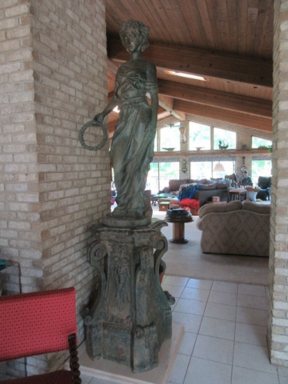 LIFE-SIZE FIGURE ON PEDESTAL WITH WOOD BASE. ONE OF THE FOUR SEASONS BY MAT