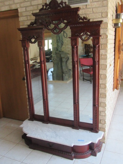 THREE SECTION WALL MIRROR WITH MARBLE BASE