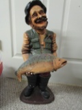 HAPPY FISHERMAN CERAMIC STATUE