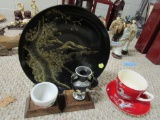 ORIENTAL DESIGN PLATE. KNICK KNACKS. MADE IN ENGLAND CUP AND SAUCER WITH HO