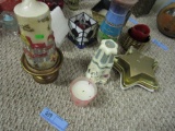 LOT OF CANDLES AND CANDLE HOLDERS