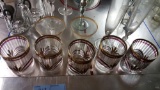 GOLD AND MAROON DRINK GLASSES, MUGS, AND OTHER ASSORTED GLASSES