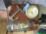 SHIP IN A BOTTLE WITH CLOCK AND ANCHOR PLAQUE