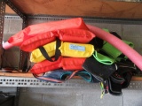 ASSORTED SWIMMING GEAR, LIFE JACKETS, AND ETC