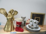 ASSORTED CHRISTMAS ITEMS - DISHWARE, PICTURE, ANGELS, ETC