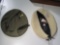 2 MILITARY BERET HATS. CREAM COLORED ONE IS SIZE 58. GREEN ONE DOES NOT HAV
