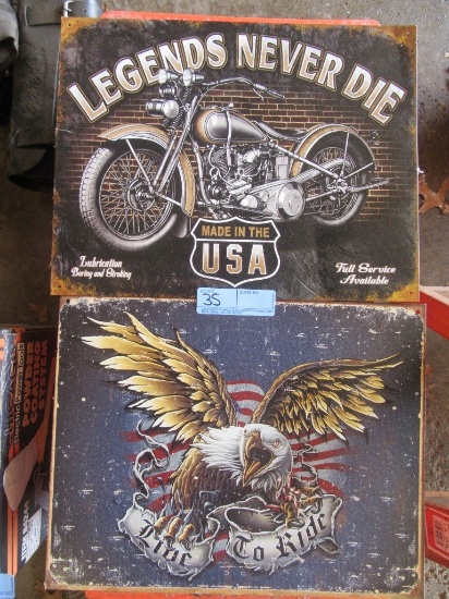 2 METAL MOTORCYCLE SIGNS