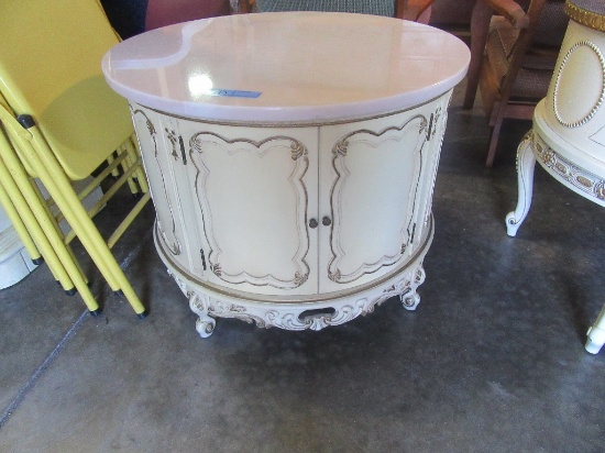 FRENCH PROVINCIAL ROUND MARBLE TOP COMMODE TABLE