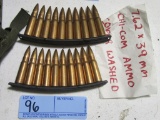 COPPER WASHED 7.62 BY 39 MM CHI-COM AMMUNITION WITH STRIP CLIPS. NO SHIPPIN