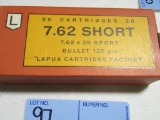 20 CARTRIDGES OF 7.62 SHORT MADE AT LAPUA CARTRIDGE FACTORY. NO SHIPPING!!!