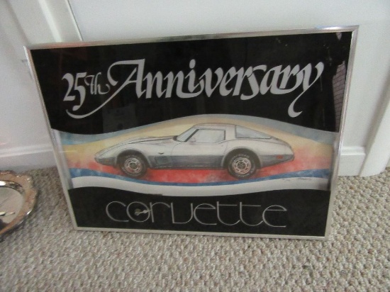 25TH ANNIVERSARY CORVETTE CLOCK AND WATERCOLOR BY HERMAN FOX 105 OUT OF 500