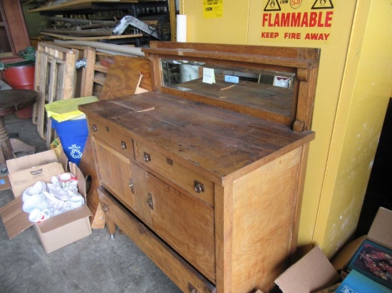 OAK BUFFET WITH BEVELED MIRROR