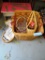 LOT OF ASSORTED BASKETS AND SMALL WOOD BENCH