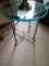 ROUND GLASS TOP BRASS END TABLE