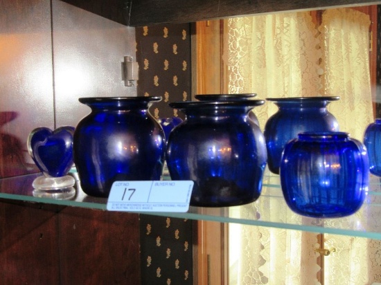 BLOWN GLASS COBALT CONTAINERS. COBALT HEART. AND OTHER COBALT CONTAINER