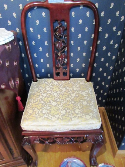PAIR OF ORNATELY CARVED WOOD CHAIRS WITH WOOD SEAT