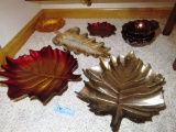LEAF SHAPED SERVING DISHES. SOME GLASS. SOME METAL.