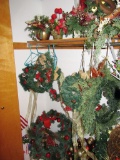 CLOSET FULL OF CHRISTMAS DECORATIONS TABLE ARRANGEMENTS AND ETC
