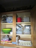 THREE SHELVES OF MISCELLANEOUS PLASTIC BOWLS AND ETC