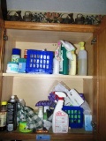 TWO SHELVES OF CLEANING PRODUCTS
