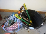 YARD AND GARDEN TOOLS WITH LARGE TUB AND MISCELLANEOUS