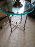 ROUND GLASS TOP BRASS END TABLE