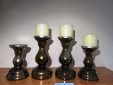 4 CANDLESTICK HOLDERS MERCURY TYPE GLASS