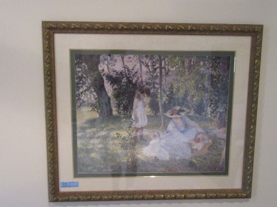 VICTORIAN MOTHER AND CHILDREN PICNIC PICTURE. 38" BY 32".  NO SHIPPING!!!