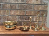 BRASS CANDLE HOLDERS AND PLANTER
