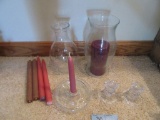 GLASS CANDLE HOLDERS, CANDLES, AND ETC