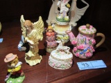 TRINKET BOXES, RABBIT, CANDLE, AND ASSORTED FIGURINES