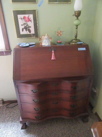 MAHOGANY SLANT FRONT SECRETARY BY MADDOX COLONIAL REPRODUCTION