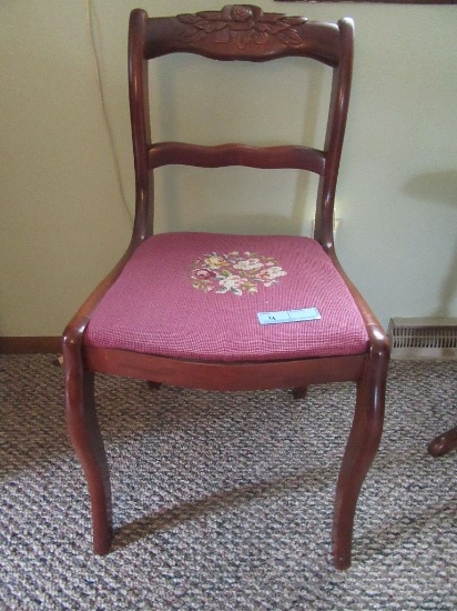 WOOD CHAIR WITH NEEDLEPOINT STYLE SEAT