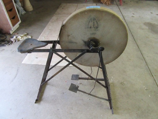 ANTIQUE GRINDING STONE PEDAL WHEEL WITH SEAT