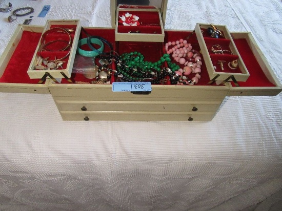 JEWELRY BOX WITH ASSORTED COSTUME JEWELRY