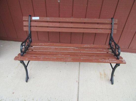 2 WROUGHT IRON STYLE BENCHES. ONE MISSING SLATS