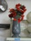 GREY MARBLE 18 INCH VASE WITH RED POPPY AND OTHER FLOWERS