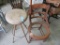 METAL SHOP STOOL AND VINTAGE CHAIR. NEEDS REPAIRED