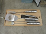 BARBECUE SET IN BOX AND HEAVY ENDED BARBECUE TOOLS