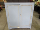 BLUE PAINTED CABINET. MISSING ROLLER