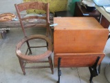 VINTAGE CANE CHAIR AND STUDENT DESK WITH OIL WELL HOLDER