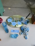 LOT OF BLUE KNICK KNACKS AND DECORATIONS