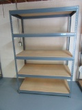 ADJUSTABLE METAL SHELVING WITH WOOD SHELF UNIT. 2 FOOT BY 4 FOOT