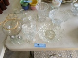 ASSORTED GLASSWARE, BOWLS,  GLASSES, CANDLE HOLDERS, AND ETC