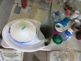 PLASTICWARE, BOTTLES, TRAY, PITCHER, AND ETC