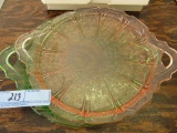DEPRESSION GLASS PINK AND GREEN TRAYS