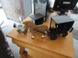 HOMEMADE FIGURINES - HORSE AND AMISH BUGGY. ROLLING COW. ETC